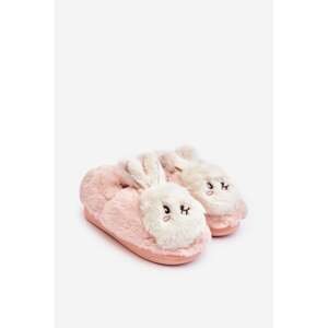 Fluffy children's slippers with bunny, light pink Apolania