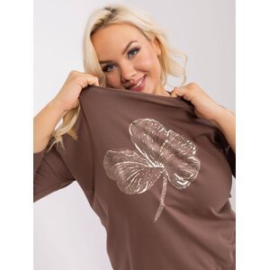 Brown plus size blouse with glossy print