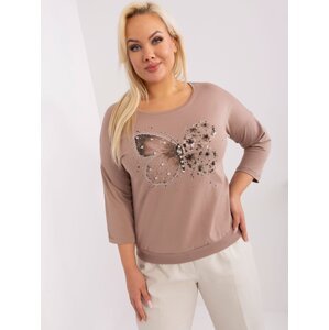 Navy beige plus size blouse with butterfly