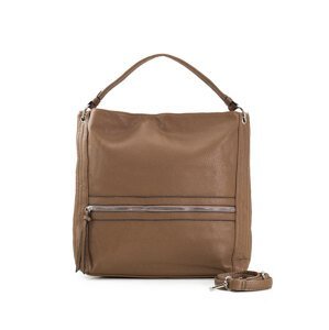 Dark beige shopper bag with decorative zipper