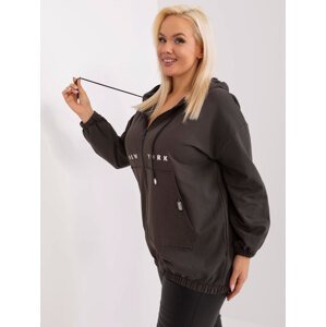 Khaki women's plus size sweatshirt with zipper closure