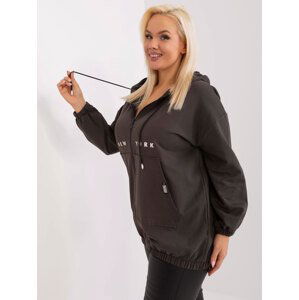 Khaki women's plus size sweatshirt with zipper closure