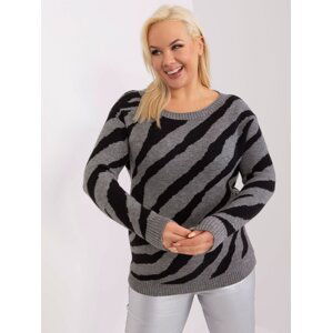 Grey women's oversized sweater with animal print