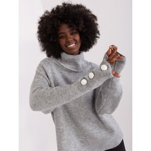 Grey women's sweater with buttons on the sleeves