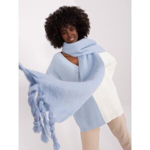 Blue warm scarf with fringe