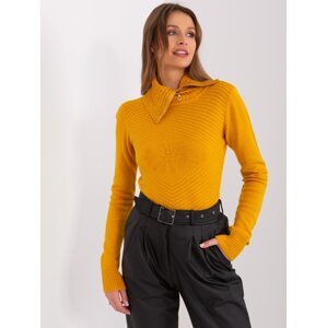 Women's mustard sweater with zipper and appliqués