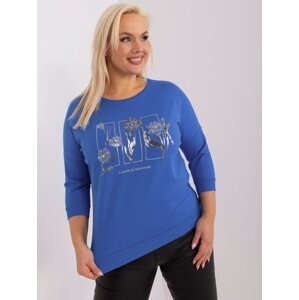 Navy blue women's cotton blouse plus size