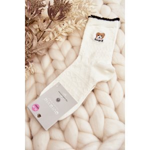 Patterned socks for women with teddy bear, white