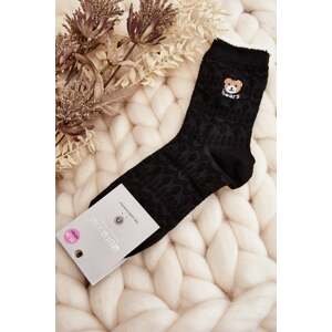 Patterned socks for women with teddy bear, black