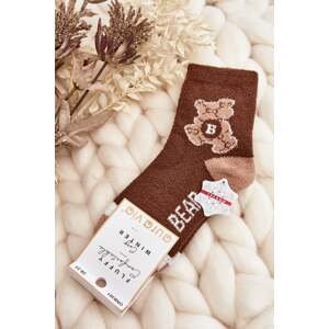 Youth warm socks with teddy bear, brown