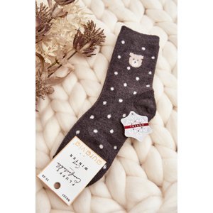 Women's insulated socks with polka dots and teddy bears, dark grey