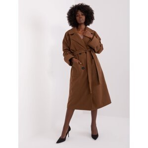 Brown long women's coat with belt