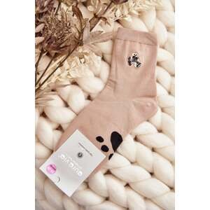 Beige women's cotton socks with teddy bear applique