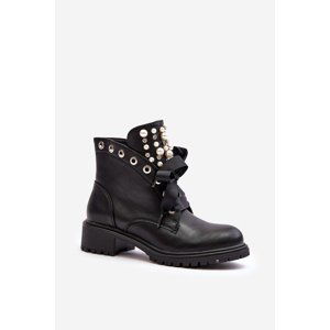 Embellished women's boots with zipper black Elonte