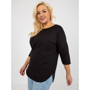 Black Plus Size Plus Size Basic Blouse with 3/4 Sleeves