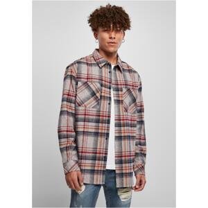 Heavily curved oversized plaid shirt grey/red