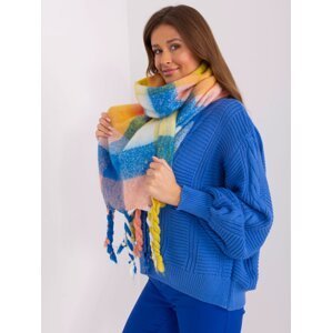 Yellow and blue women's scarf with colorful fringes