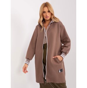 Brown long sweatshirt with zipper and pockets