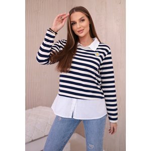 Striped cotton blouse with collar dark blue+light beige