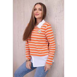 Striped cotton blouse with collar orange+beige