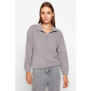 Trendyol Gray Zipper Detailed Knitted Sweatshirt