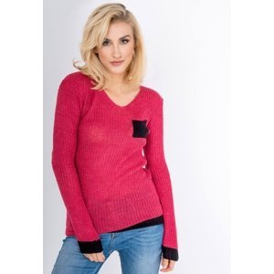 Comfortable women's sweater with pocket - red,