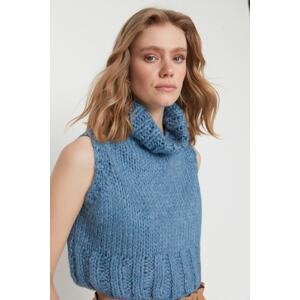 Trendyol Blue Crop Jemný textúrovaný rolák Pletený sveter