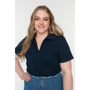 Trendyol Curve Navy Blue Corded Knitted Blouse