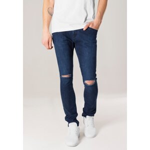 Slim Fit Knee Cut Denim Pants Dark Blue