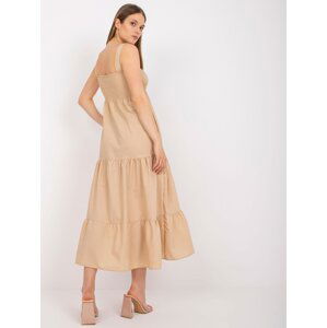 Beige maxi dress RUE PARIS on hangers with frills