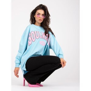 Light blue and pink sweatshirt with colorful print
