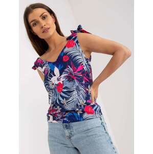 Women's dark blue top with summer prints by RUE PARIS