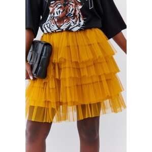 Tulle miniskirt with mustard ruffles