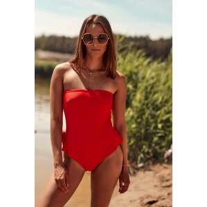 Red pleated swimsuit