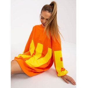 Orange and yellow hoodie with printed design