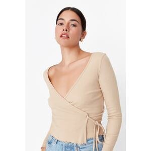 Trendyol Beige Double-breasted Corduroy Knitted Blouse
