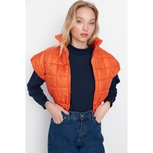Trendyol oranžová široko strihaná oversize crop prešívaná vesta