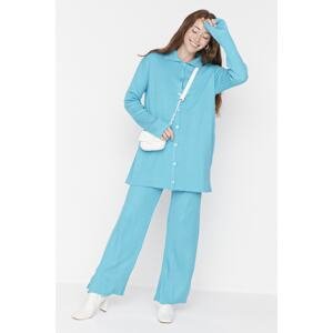 Trendyol Turquoise Slit Detailed Cardigan-Pants Knitwear Set
