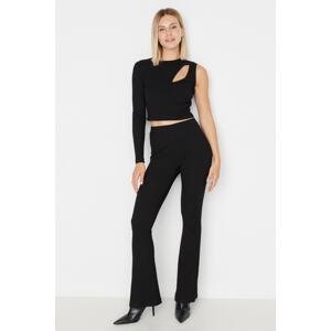 Trendyol Black Cut Out Detailed Single Sleeve Ribbed Flexible Knit Top-Upper Set