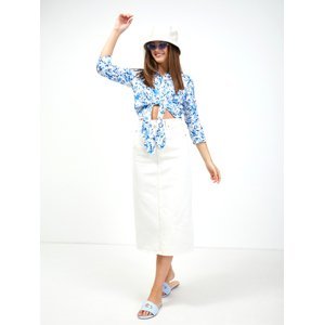 White-blue floral shirt with ORSAY knot - Women