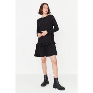 Trendyol Black Ruffle detailne tkané šaty