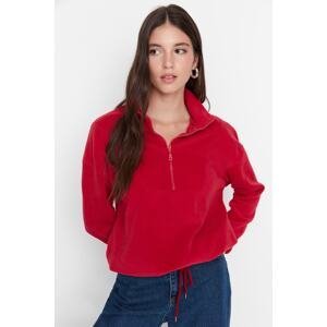 Trendyol Burgundy Zipper Detailed Fleece Knitted Sweatshirt