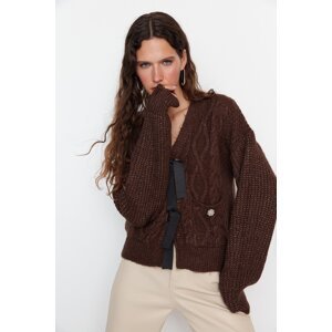 Trendyol svetlohnedý jemné textúrované vlasy pletený sveter sveter