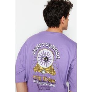 Trendyol Dark Lilac Men's Oversize Back Printed Short Sleeve T-Shirt