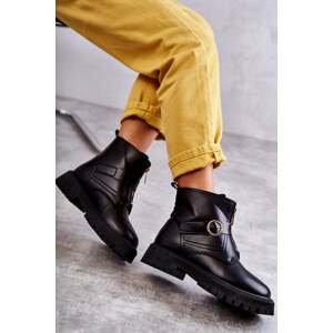 Leather warm boots with zipper black Verina