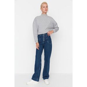 Trendyol modrý predný gombík vysoký pás široké džínsy 90. rokov
