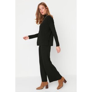 Trendyol Black Top-Upper Set with Wide Fit and Basic Trousers, Knitwear