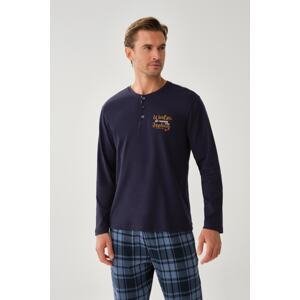 Dagi Navy Blue Long Sleeve Cotton Pajama Top