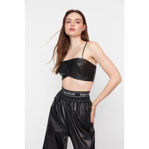 Trendyol X Sagaza Studio Black Faux Leather Bustier