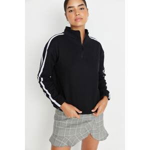 Trendyol Black Zippered Thick Fleece Inside Loose Fit Knitted Sweatshirt
